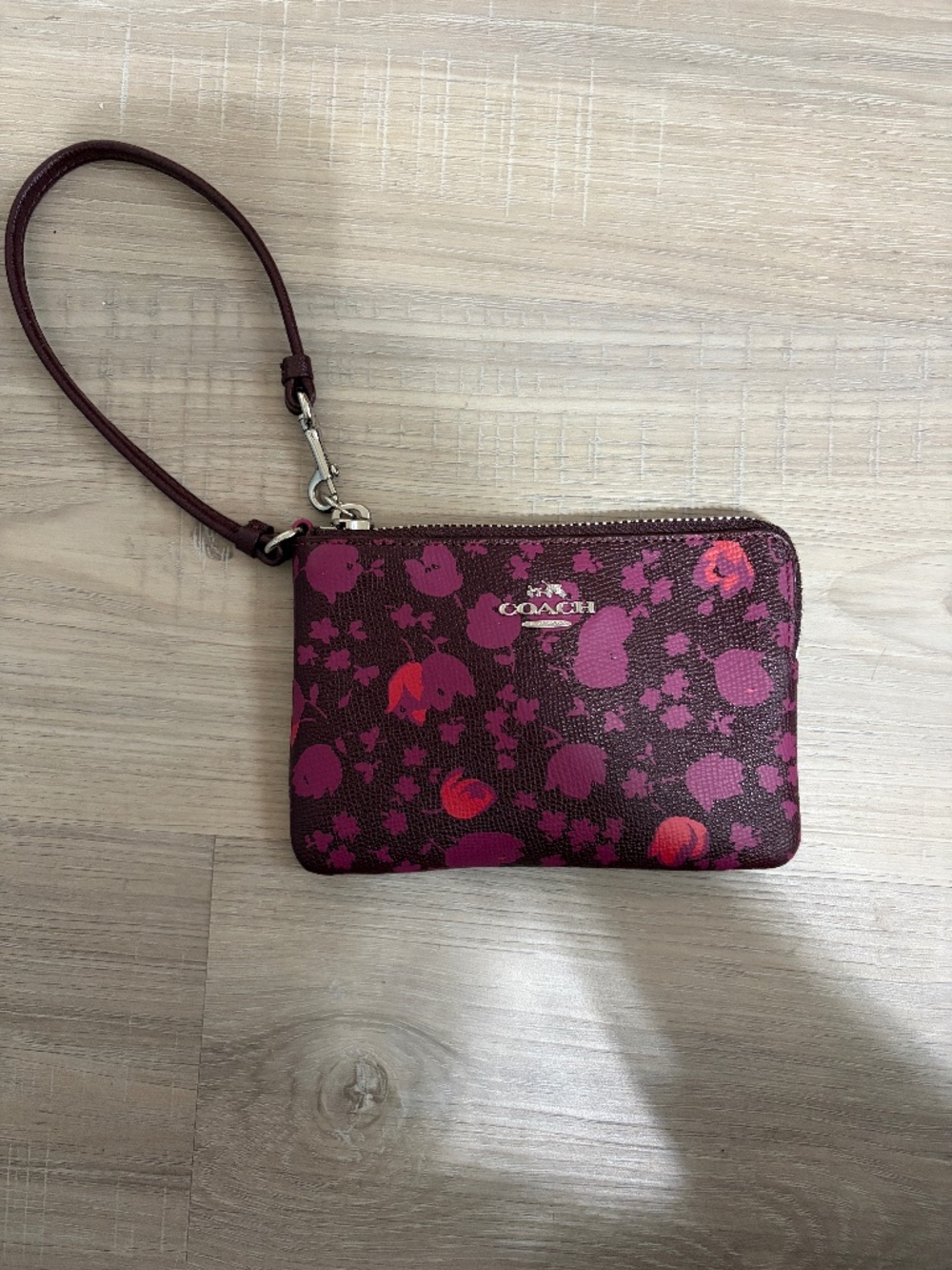 Coach Leather Wristlet Wallet - Purple/Pink Floral